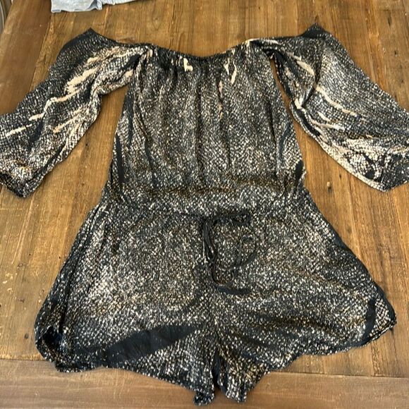 Blue Life Pants - Blue Life Romper, off the shoulder, long sleeve, loose, animal print, snake